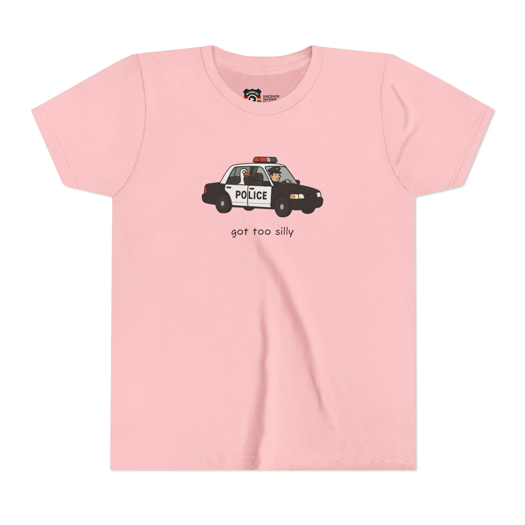Youth Short Sleeve Tee Funny Police Car, 'Got Too Silly' - Image 11