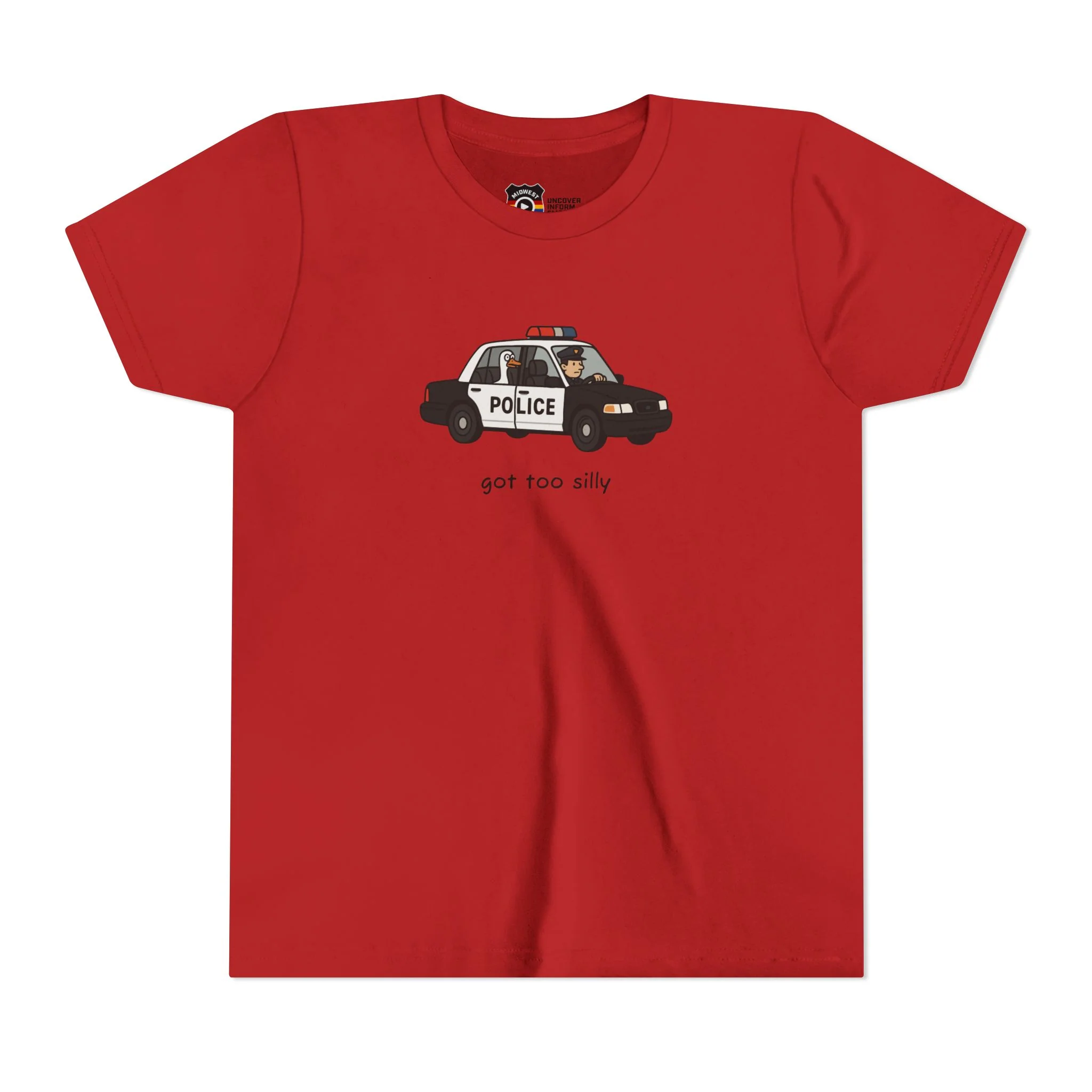 Youth Short Sleeve Tee Funny Police Car, 'Got Too Silly' - Image 13