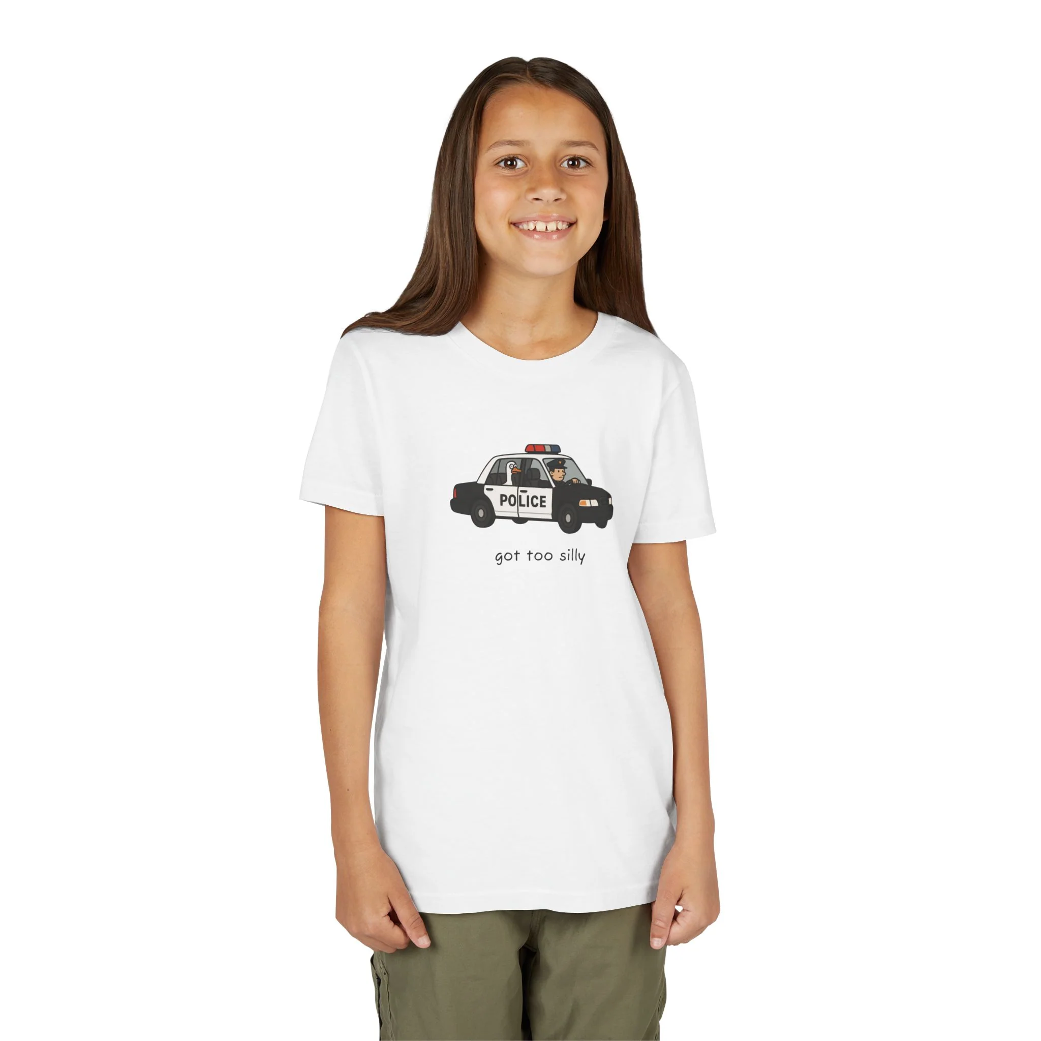 Youth Short Sleeve Tee Funny Police Car, 'Got Too Silly' - Image 17
