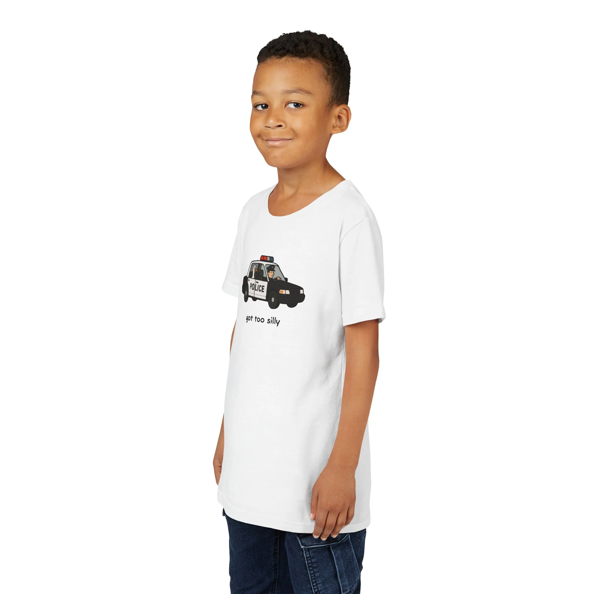 Youth Short Sleeve Tee Funny Police Car, 'Got Too Silly' - Image 18