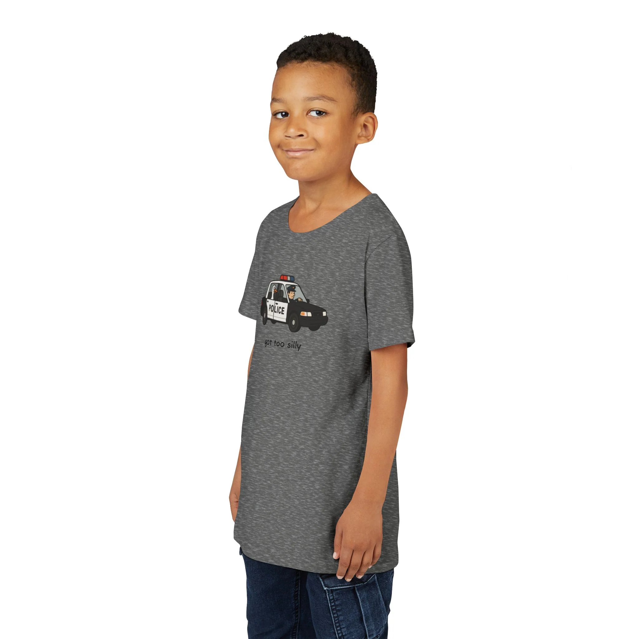 Youth Short Sleeve Tee Funny Police Car, 'Got Too Silly' - Image 24