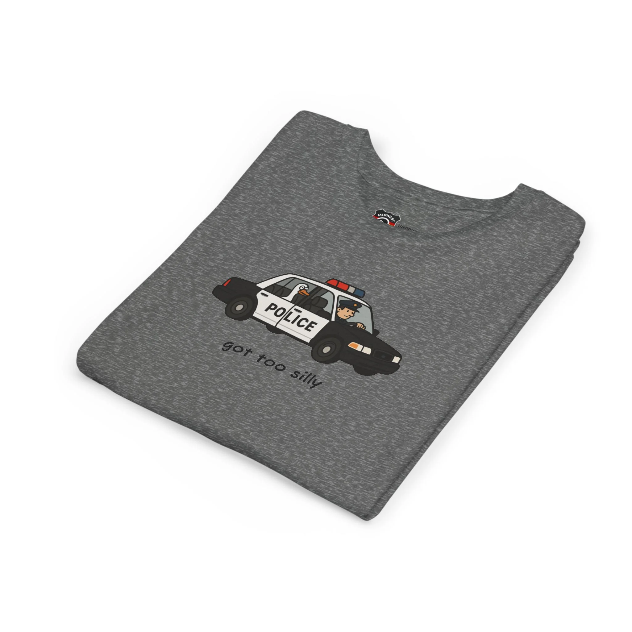 Youth Short Sleeve Tee Funny Police Car, 'Got Too Silly' - Image 25