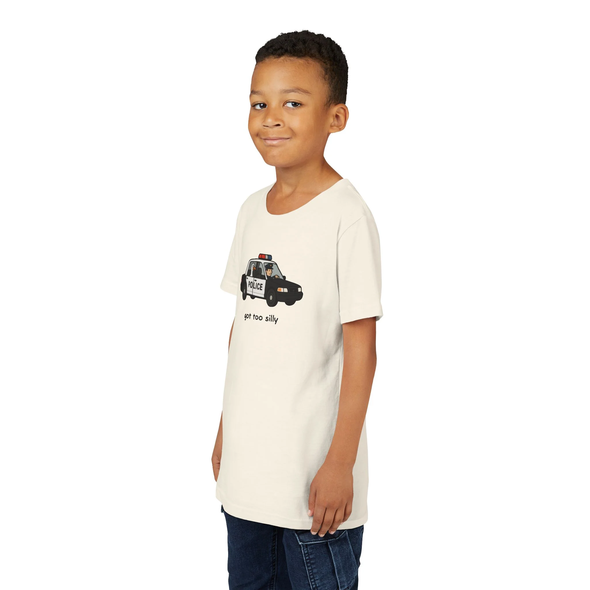 Youth Short Sleeve Tee Funny Police Car, 'Got Too Silly' - Image 27