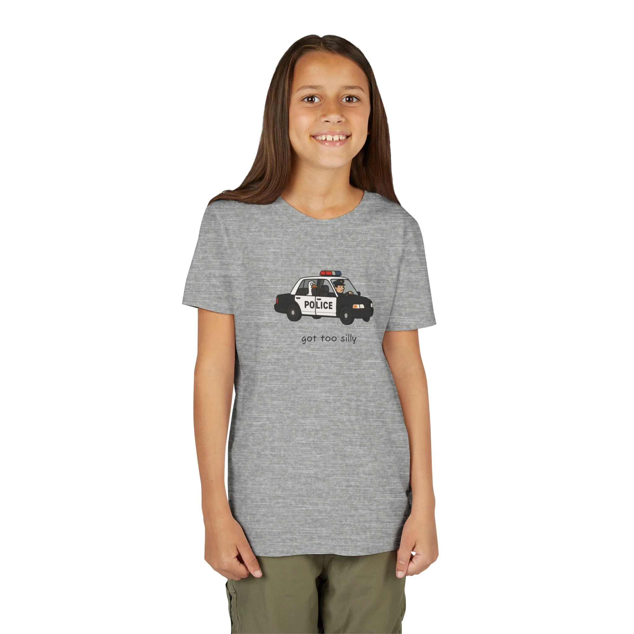 Youth Short Sleeve Tee Funny Police Car, 'Got Too Silly' - Image 36