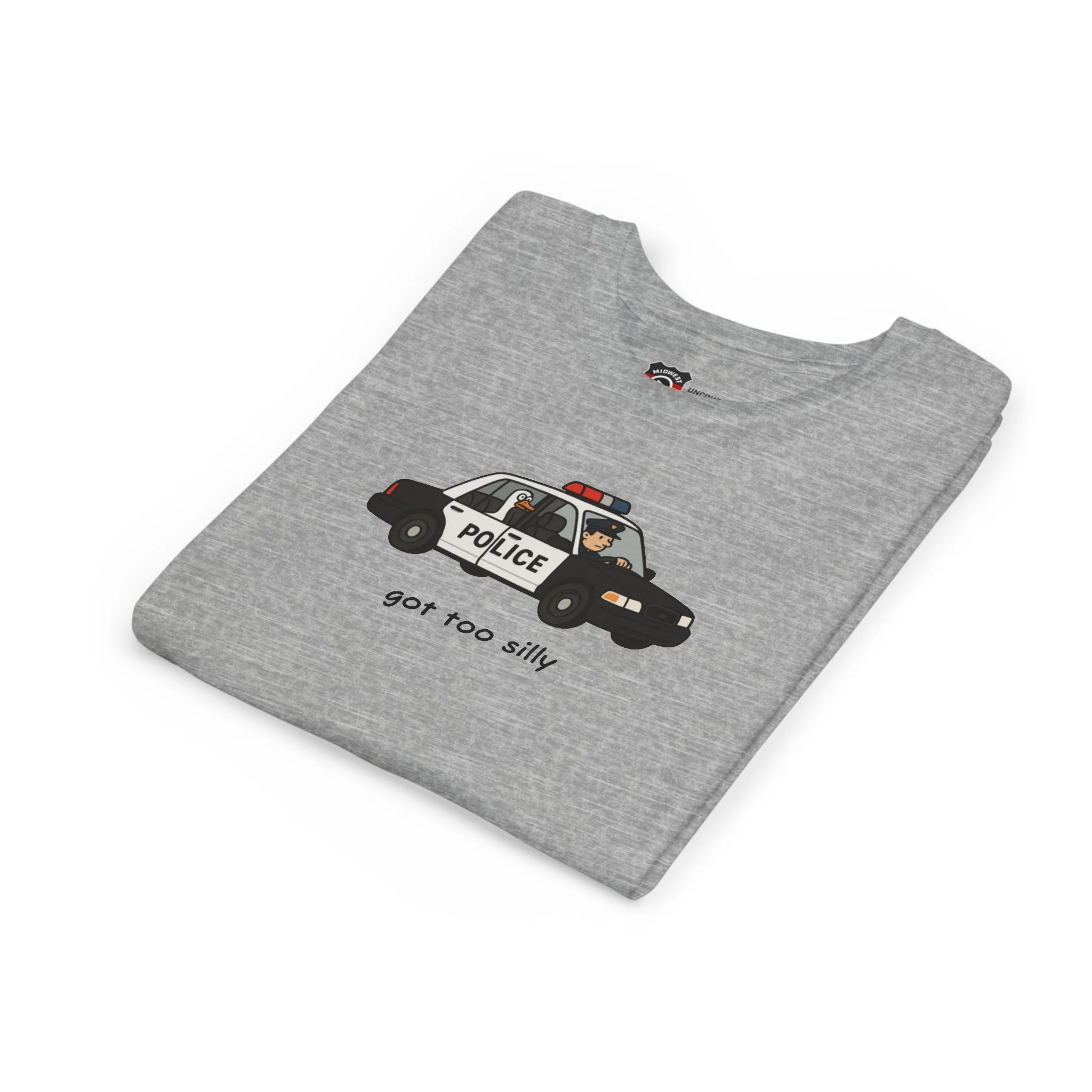 Youth Short Sleeve Tee Funny Police Car, 'Got Too Silly' - Image 38