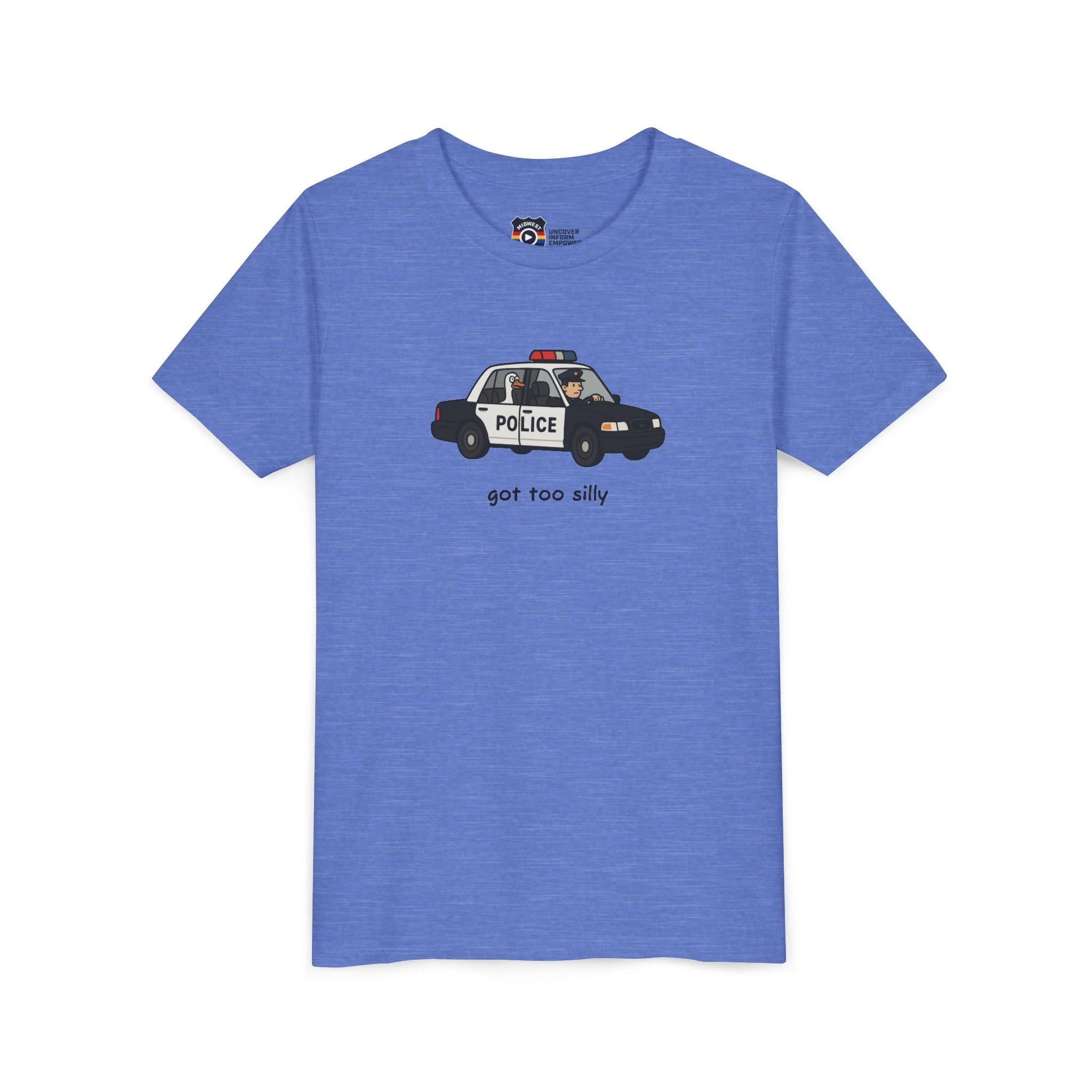 Youth Short Sleeve Tee Funny Police Car, 'Got Too Silly' - Image 40