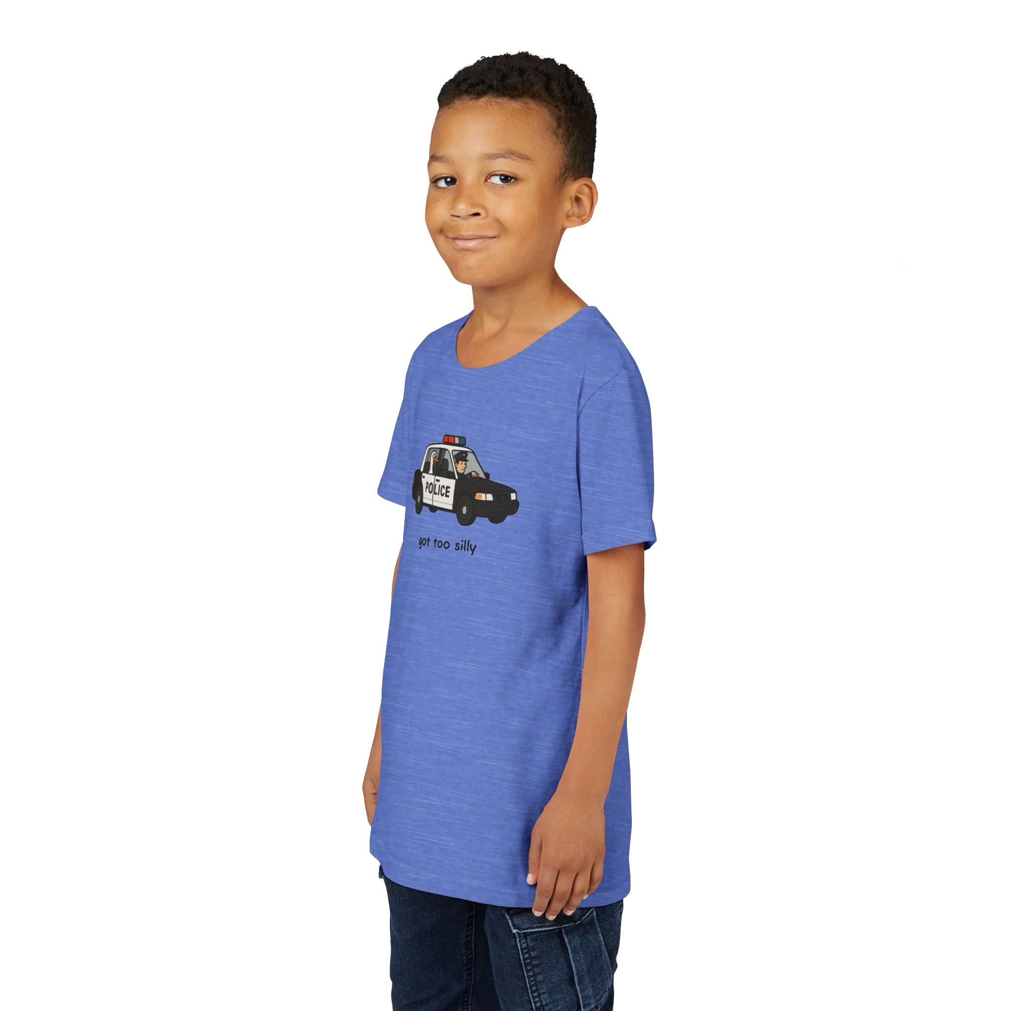 Youth Short Sleeve Tee Funny Police Car, 'Got Too Silly' - Image 43