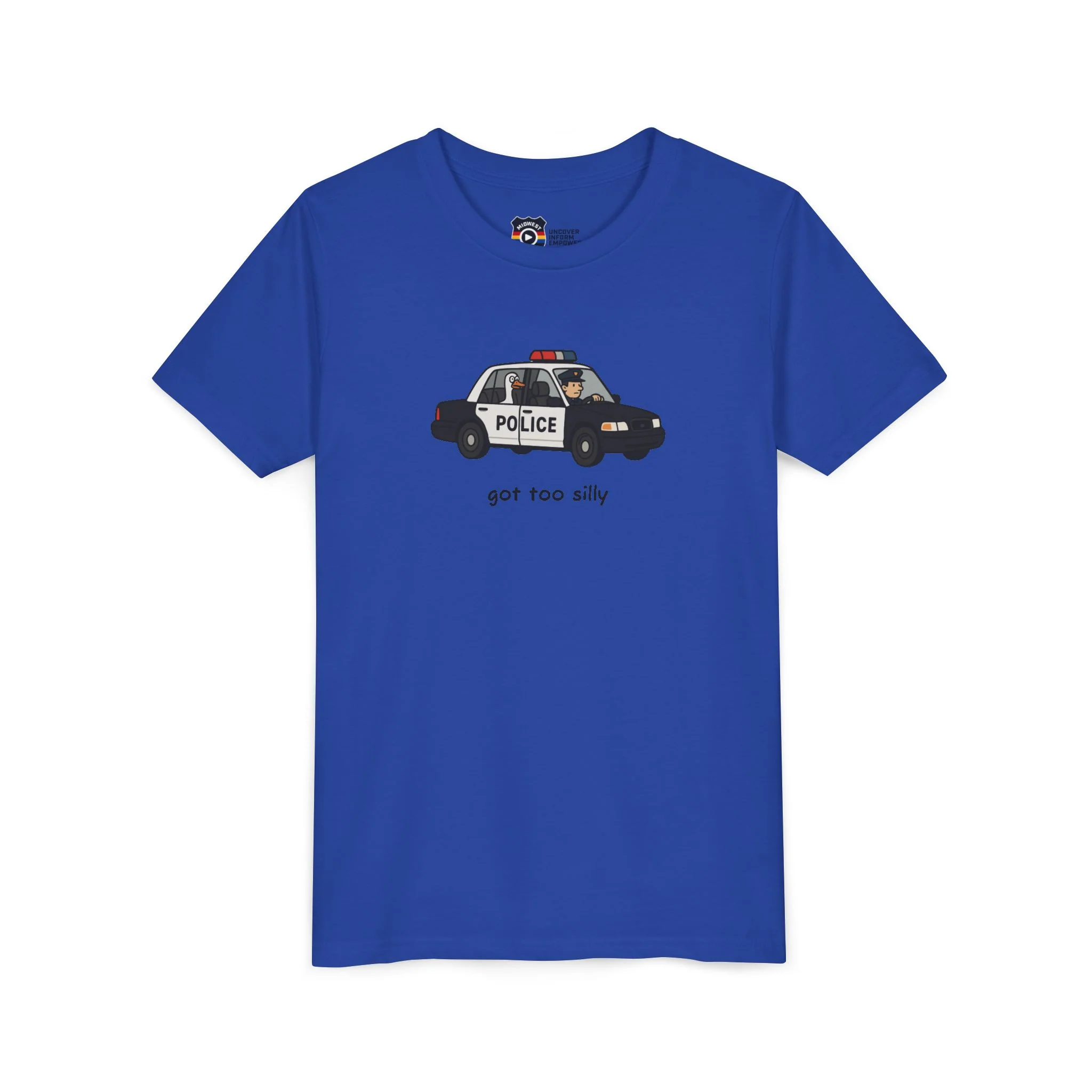 Youth Short Sleeve Tee Funny Police Car, 'Got Too Silly' - Image 44