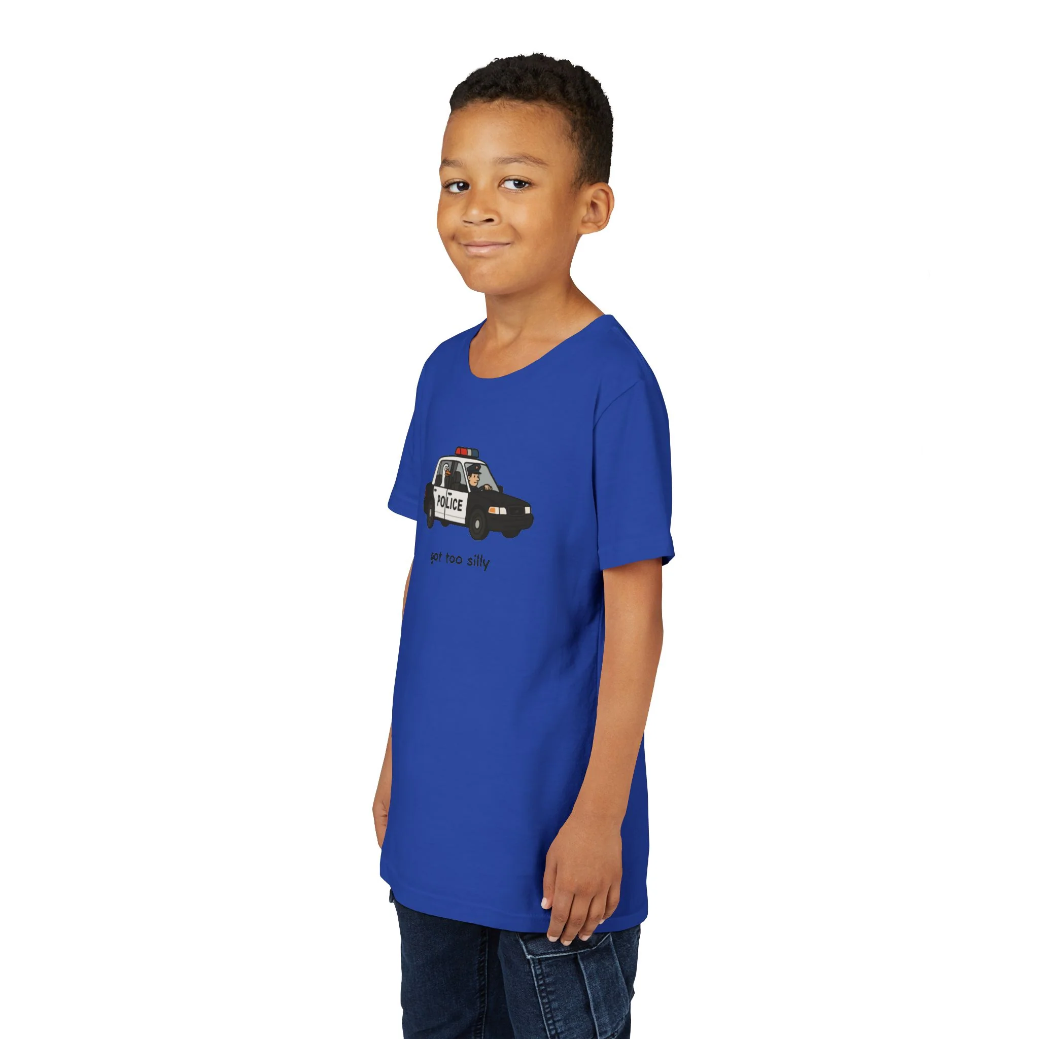 Youth Short Sleeve Tee Funny Police Car, 'Got Too Silly' - Image 45