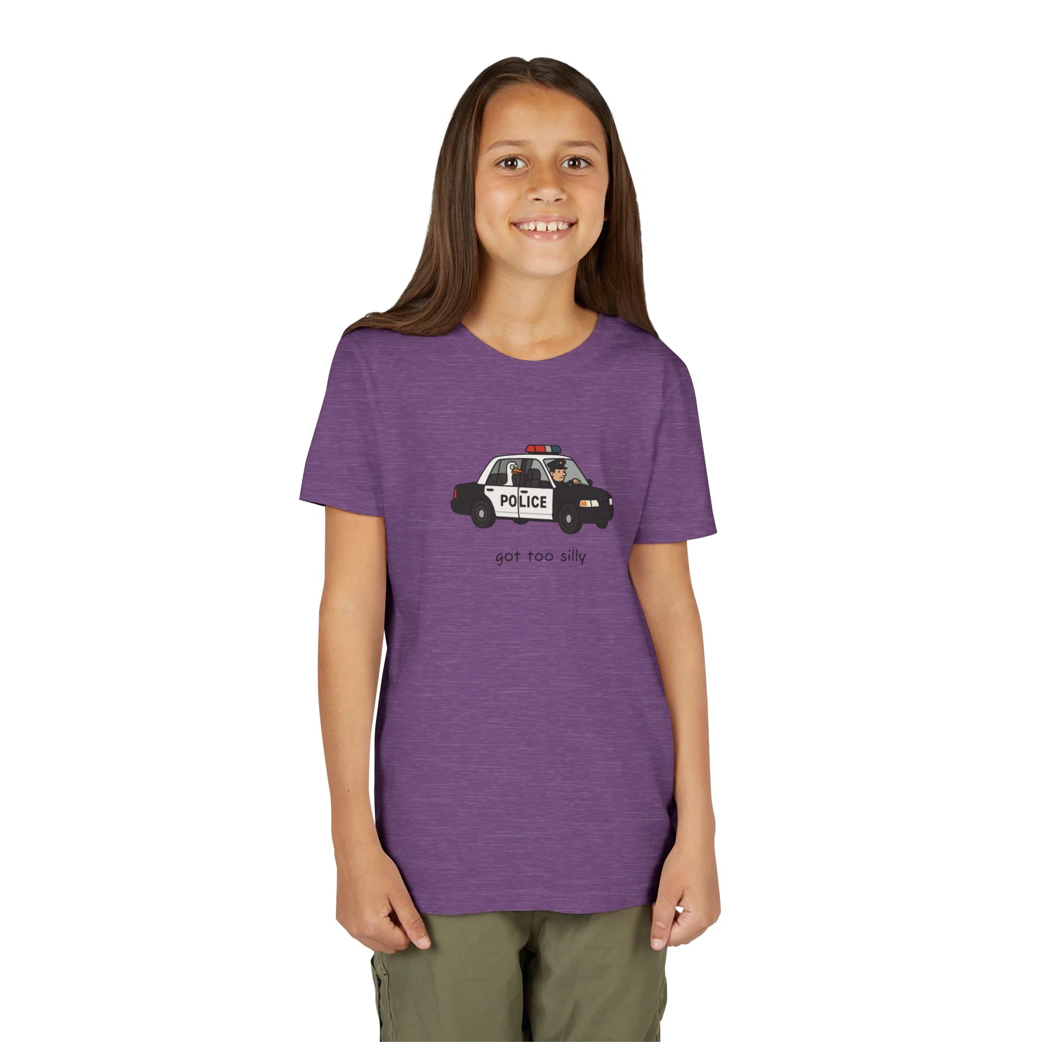 Youth Short Sleeve Tee Funny Police Car, 'Got Too Silly' - Image 48