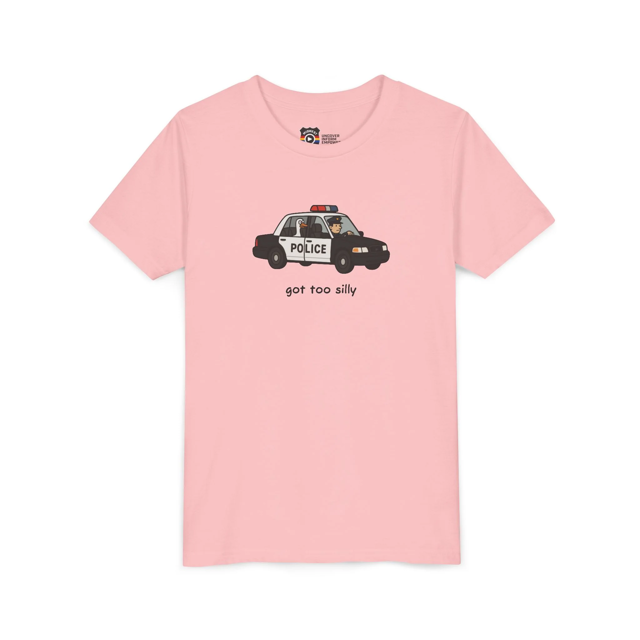 Youth Short Sleeve Tee Funny Police Car, 'Got Too Silly' - Image 50