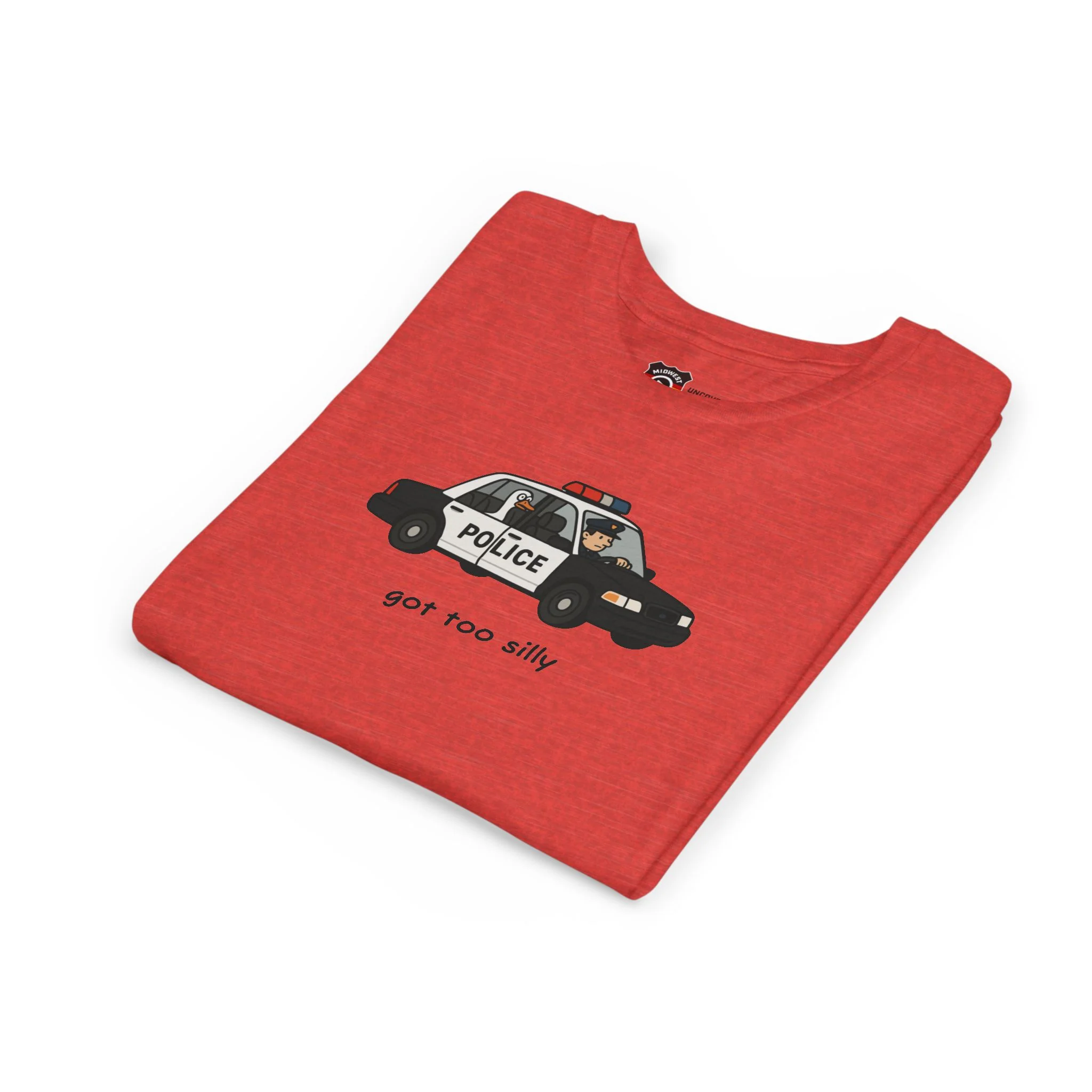 Youth Short Sleeve Tee Funny Police Car, 'Got Too Silly' - Image 55