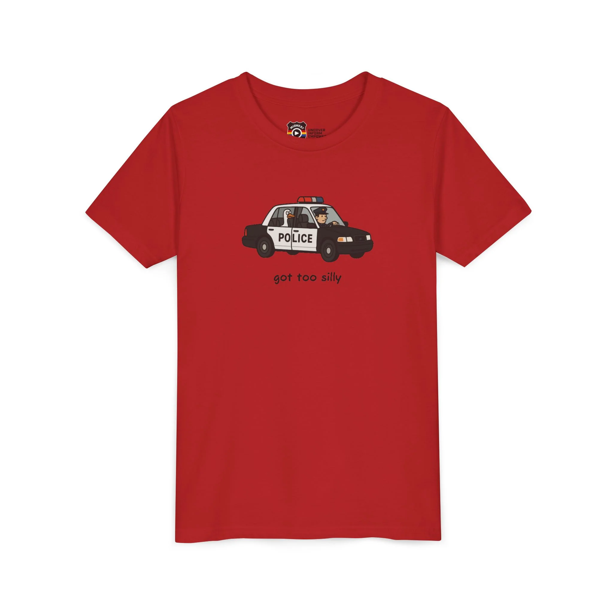 Youth Short Sleeve Tee Funny Police Car, 'Got Too Silly' - Image 56
