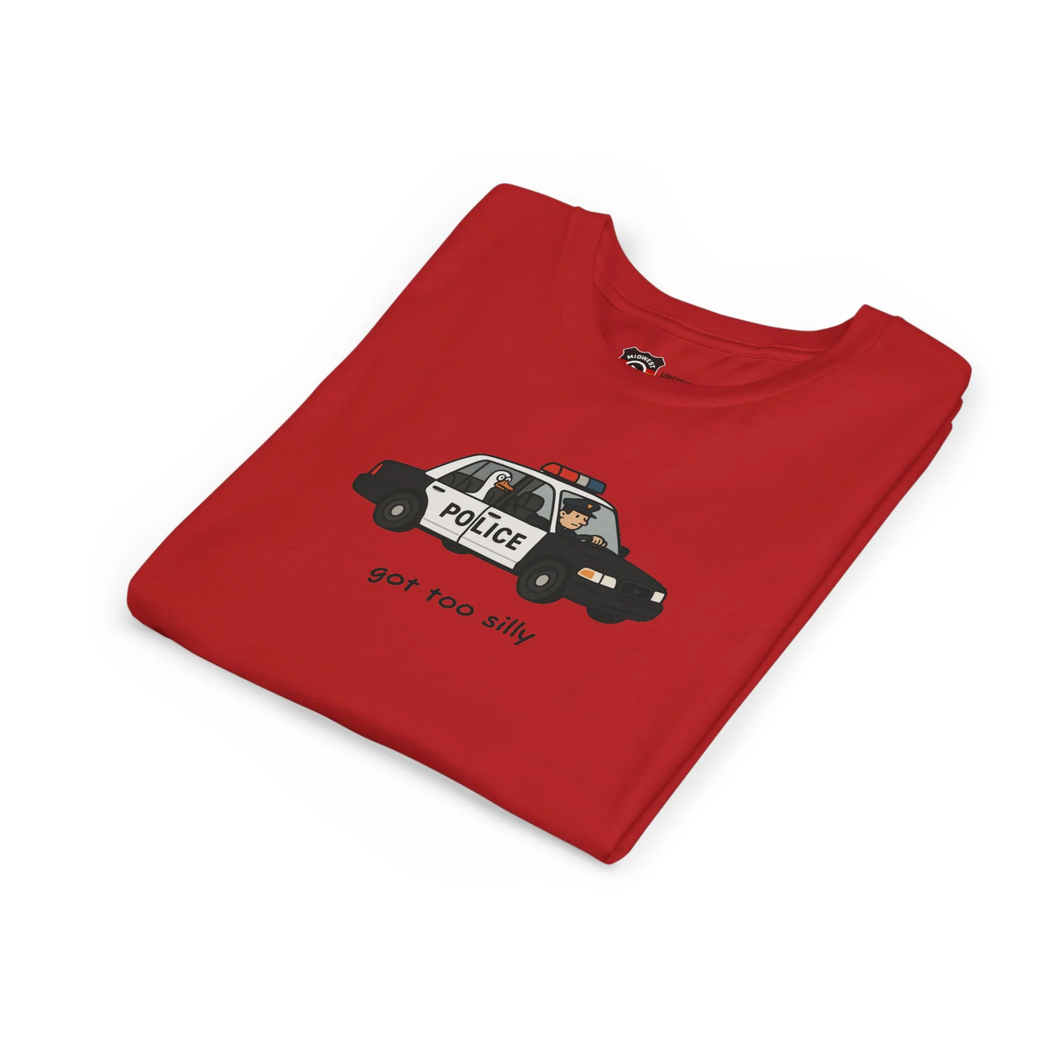 Youth Short Sleeve Tee Funny Police Car, 'Got Too Silly' - Image 57