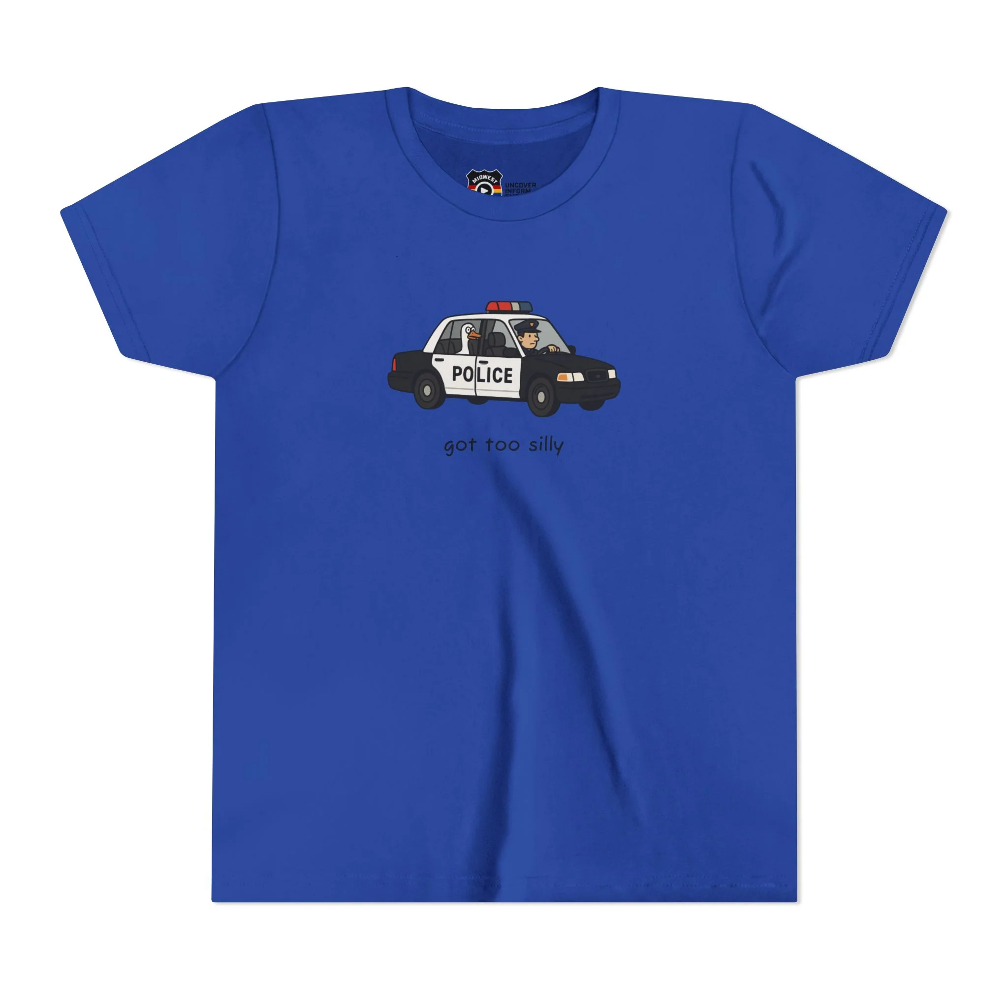 Youth Short Sleeve Tee Funny Police Car, 'Got Too Silly' - Image 9