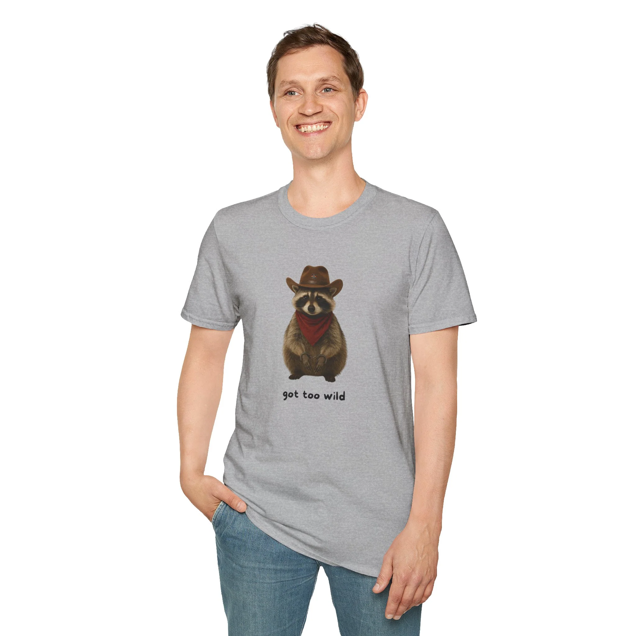Got Too Wild Raccoon Cowboy Unisex Softstyle T-Shirt - Image 17