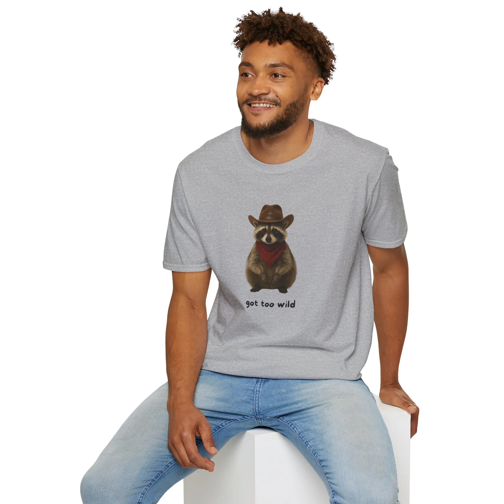 Got Too Wild Raccoon Cowboy Unisex Softstyle T-Shirt - Image 19