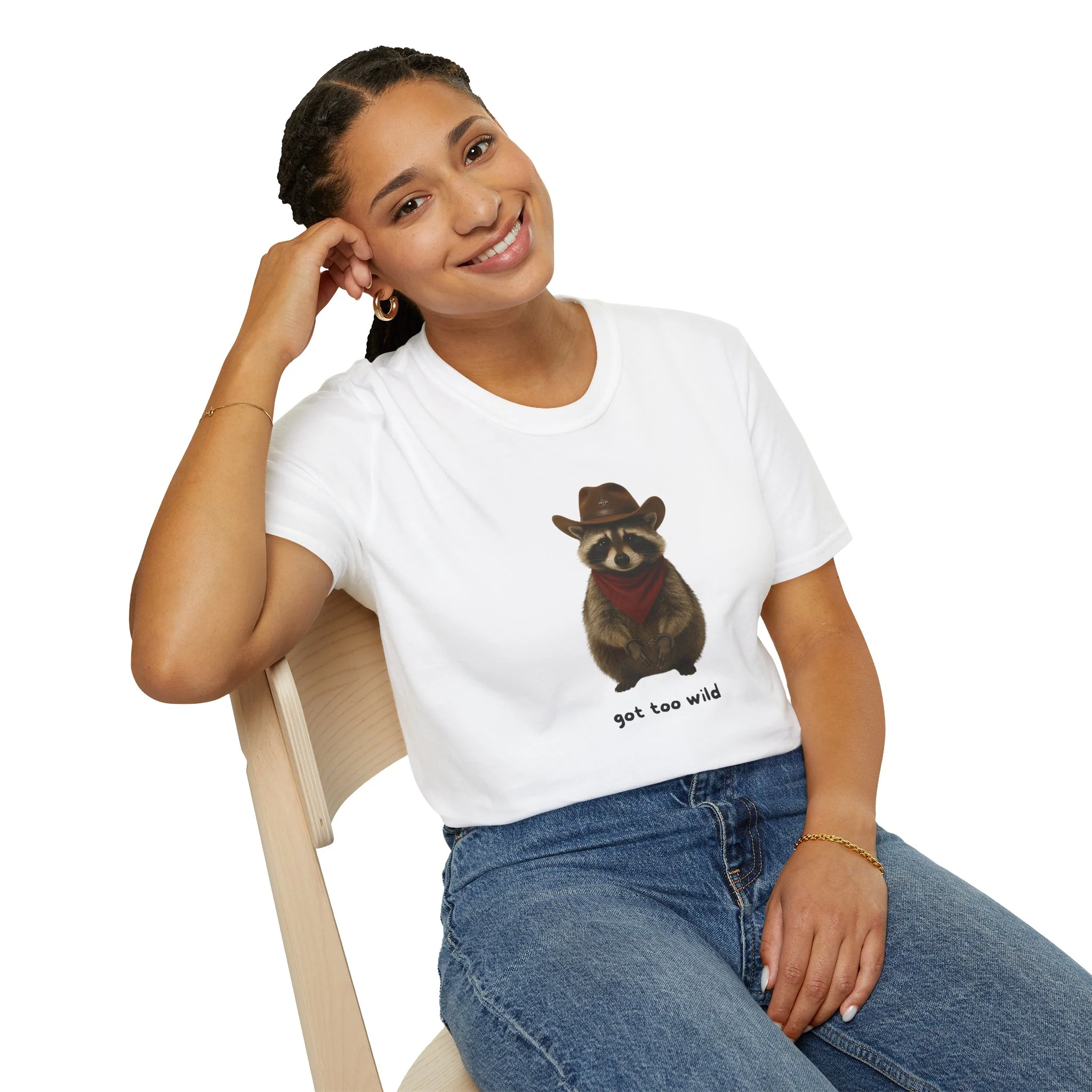 Got Too Wild Raccoon Cowboy Unisex Softstyle T-Shirt - Image 23