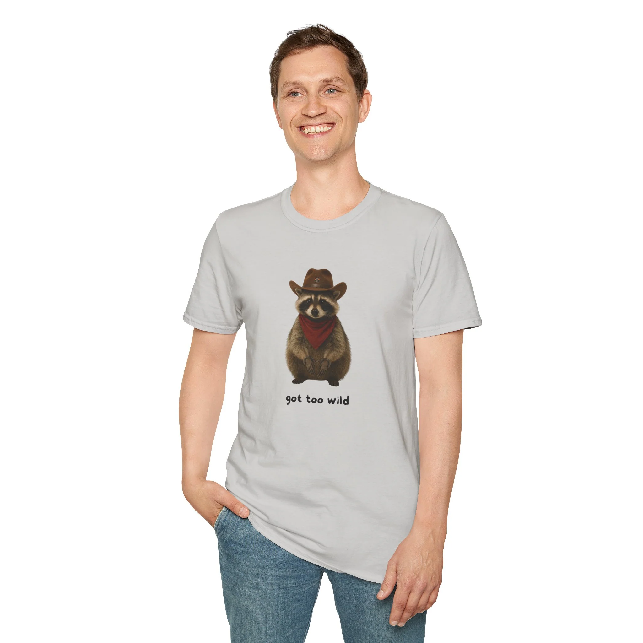 Got Too Wild Raccoon Cowboy Unisex Softstyle T-Shirt - Image 27