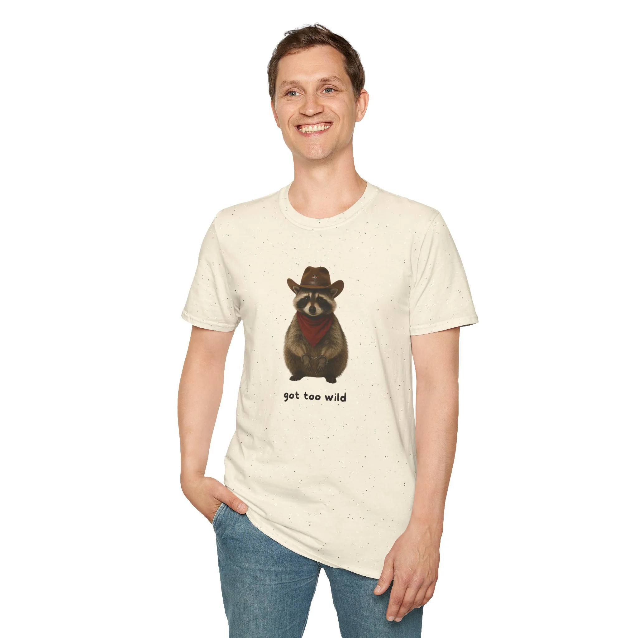 Got Too Wild Raccoon Cowboy Unisex Softstyle T-Shirt - Image 32