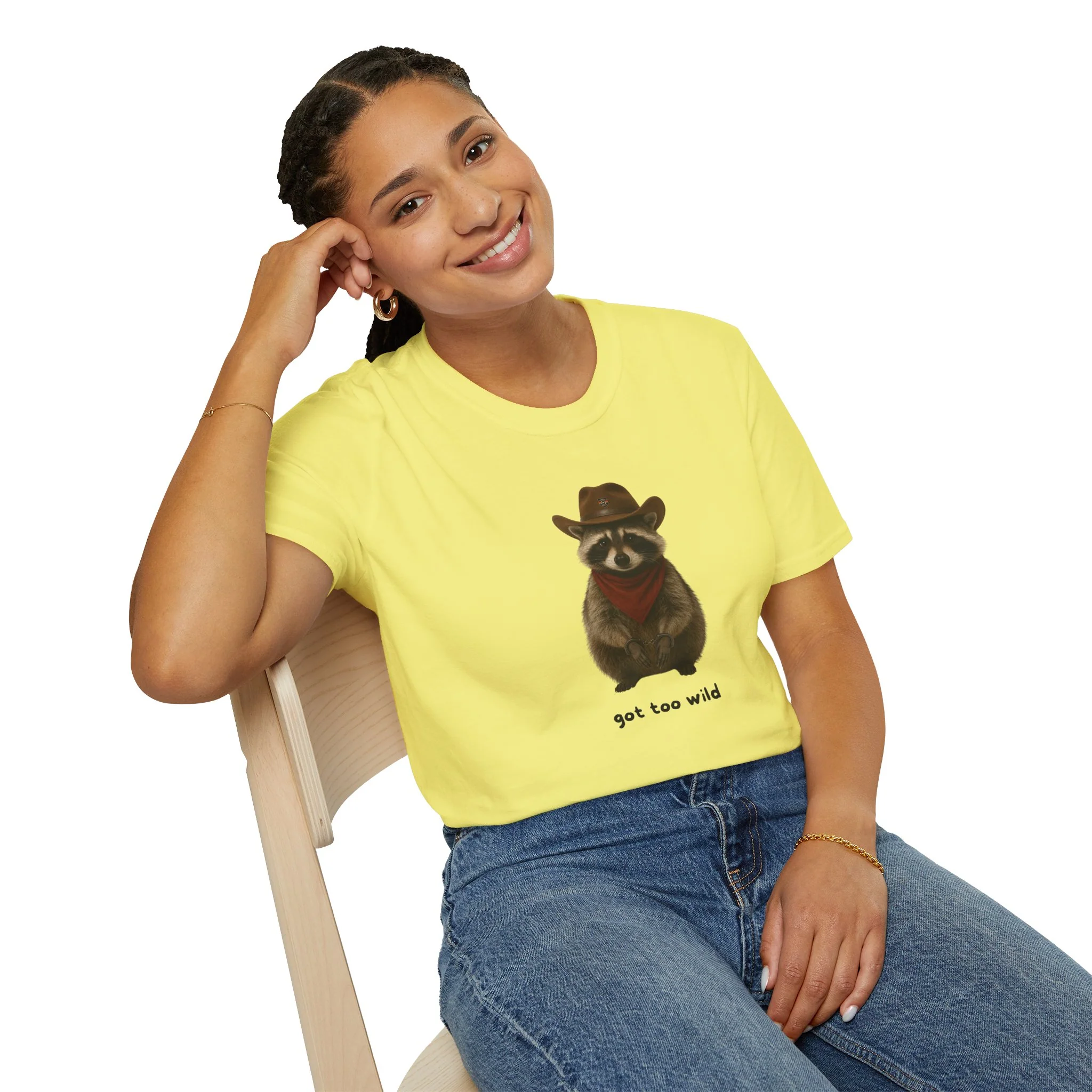 Got Too Wild Raccoon Cowboy Unisex Softstyle T-Shirt - Image 39