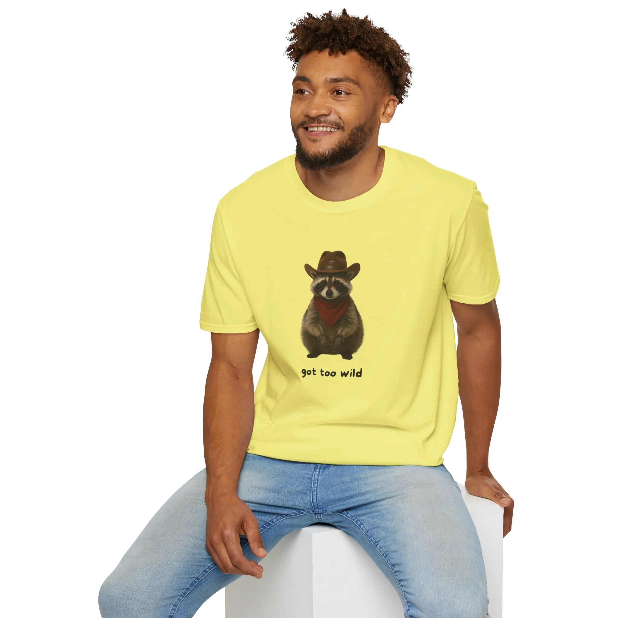 Got Too Wild Raccoon Cowboy Unisex Softstyle T-Shirt - Image 40
