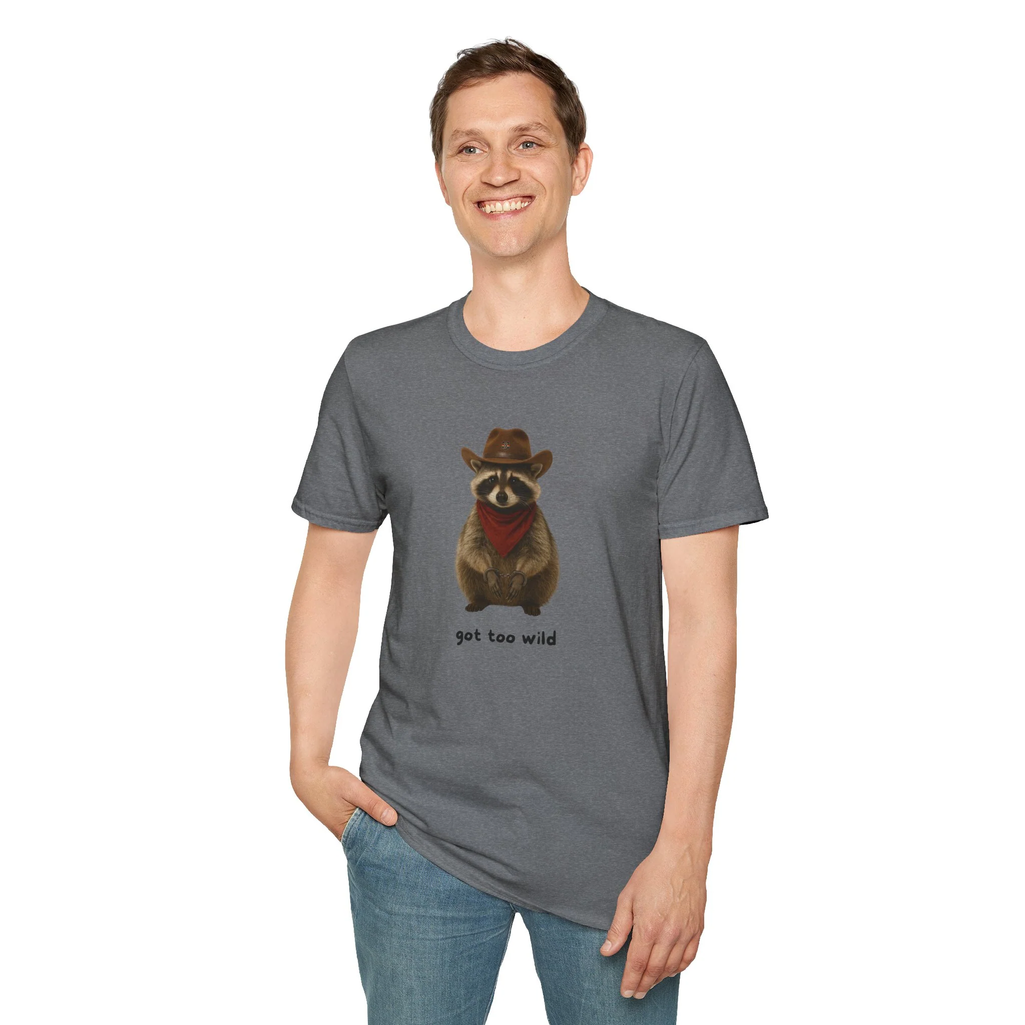 Got Too Wild Raccoon Cowboy Unisex Softstyle T-Shirt - Image 43