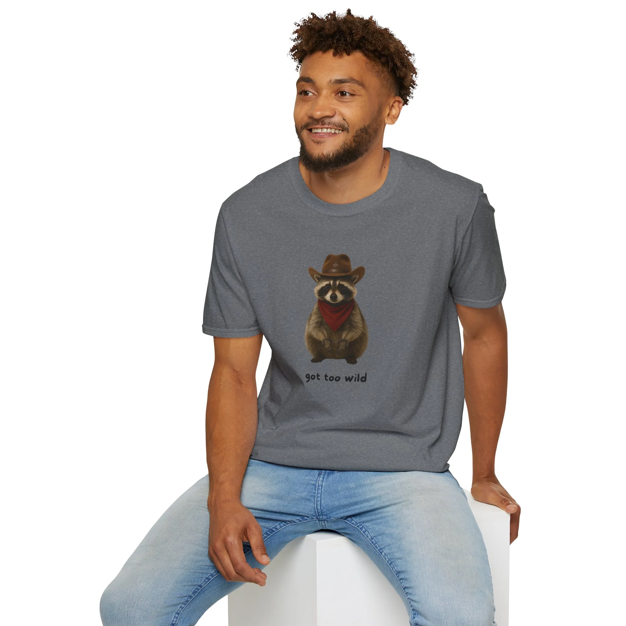 Got Too Wild Raccoon Cowboy Unisex Softstyle T-Shirt - Image 44