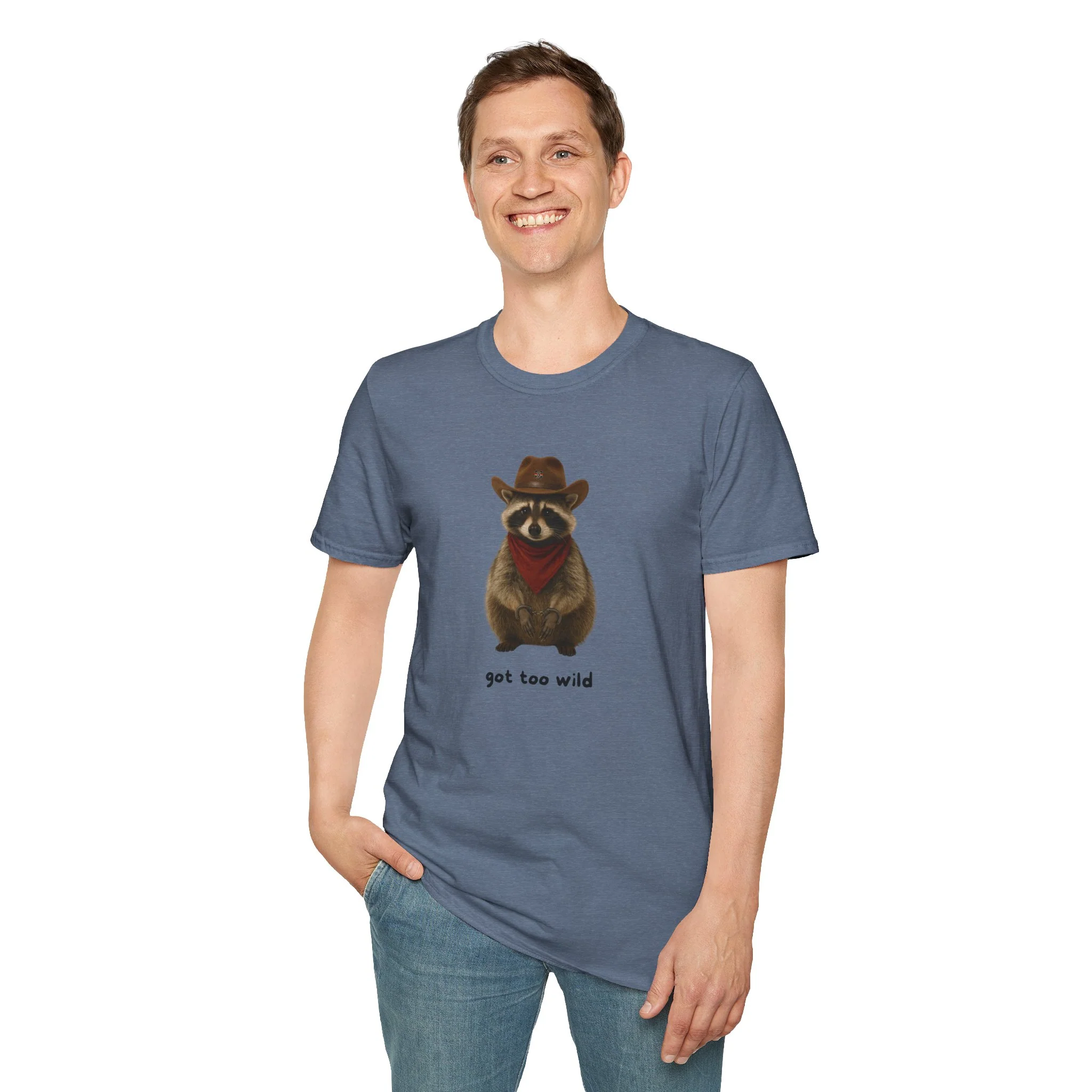 Got Too Wild Raccoon Cowboy Unisex Softstyle T-Shirt - Image 56