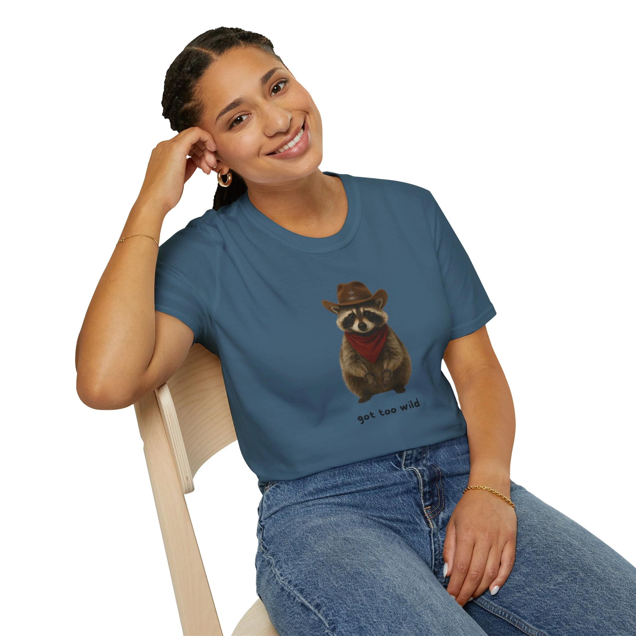 Got Too Wild Raccoon Cowboy Unisex Softstyle T-Shirt - Image 60