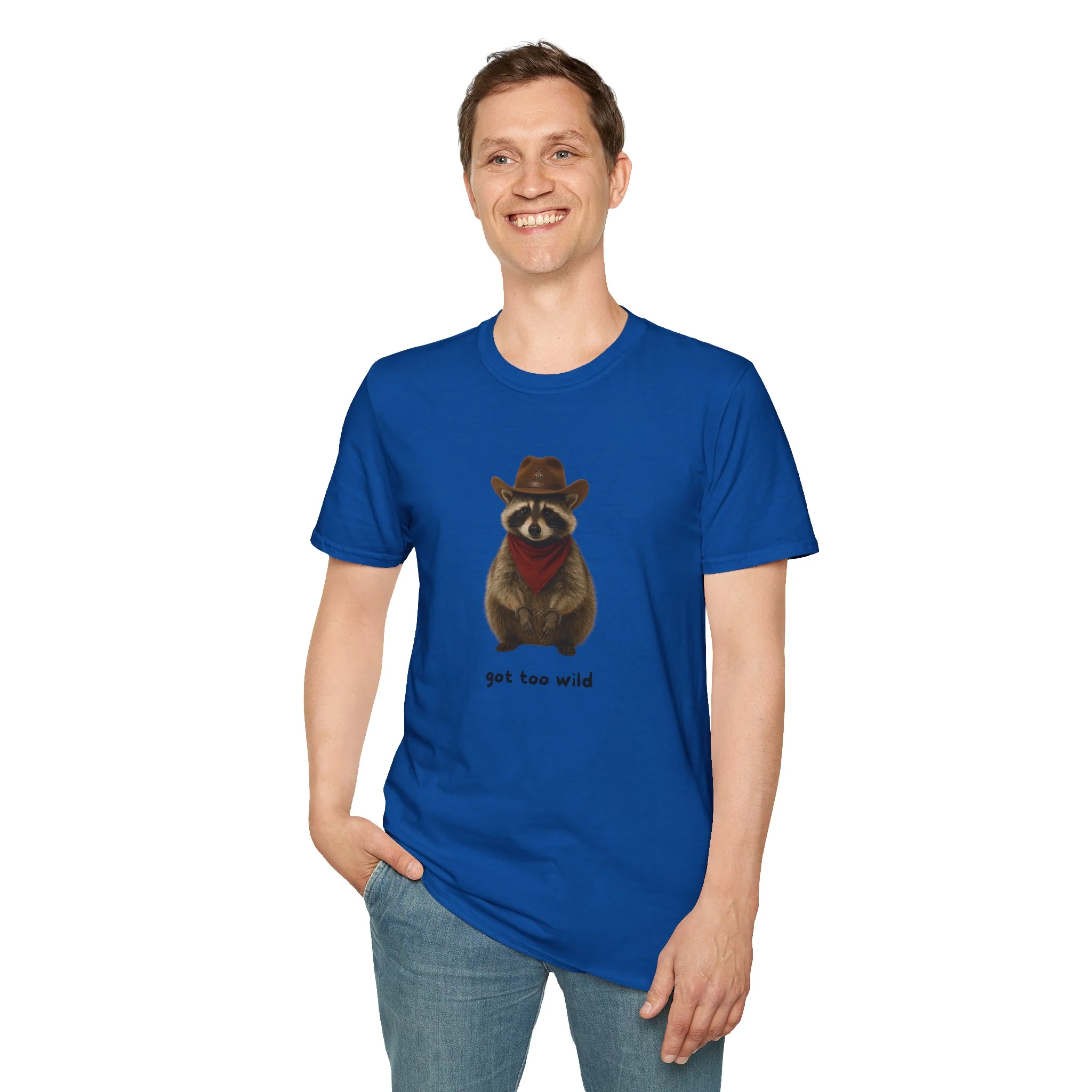 Got Too Wild Raccoon Cowboy Unisex Softstyle T-Shirt - Image 64