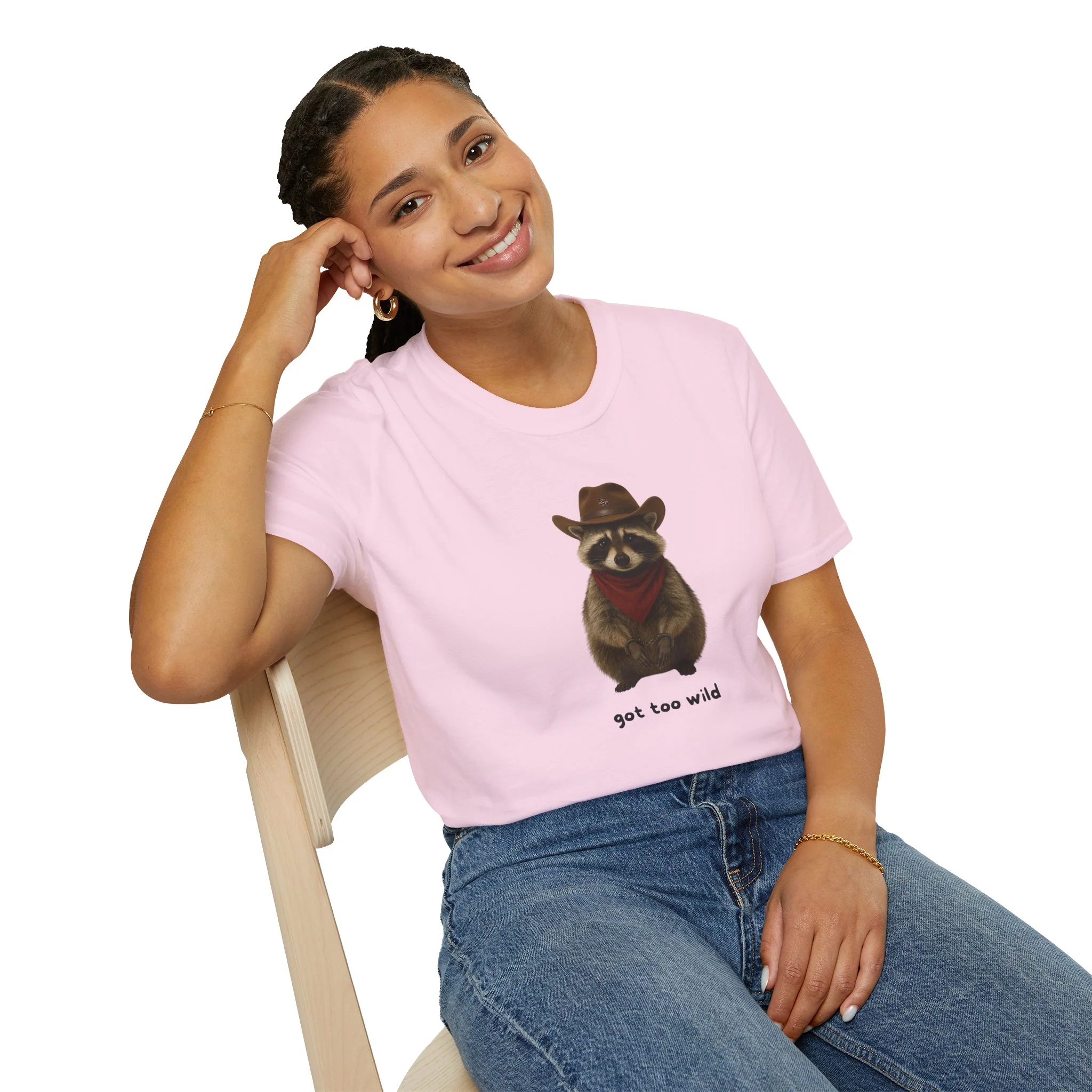 Got Too Wild Raccoon Cowboy Unisex Softstyle T-Shirt - Image 68